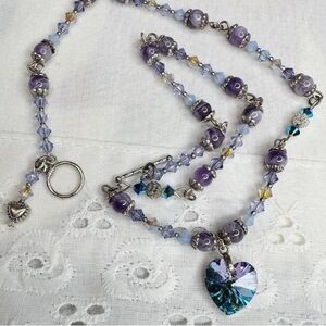 Elegant Purple and Blue Heart Glass Bead Necklace